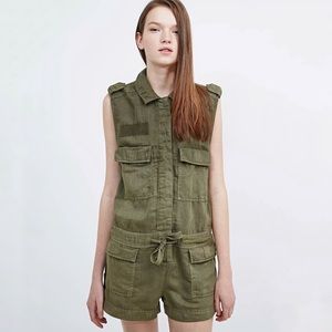 Ecote Military Green Linen Blend Croft Playsuit Romper